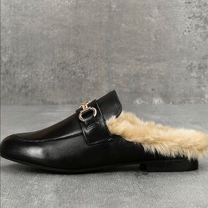 Steve Madden Jill Leather Faux Fur Slides